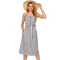 Summer New Sexy Suspender Stripe Dress Women Clothes Sleeveless Sling High Waist Casual Beach Dress Vestidos De Mujer Casual Beach Dress, Stripe Dress, Online Fashion Boutique, Daily Dress, Boho Casual, Fashion Today, Women Clothes, Clothes Collection, Cami Dress