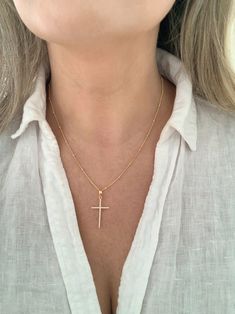 Cross Necklace Gold Filled Cross Necklace Dainty Cross | Etsy Minimalist Clavicle Chain Crucifix Jewelry, Minimalist Crucifix Clavicle Chain Jewelry, Everyday Cross Charm Necklace With Clavicle Chain, Everyday Cross Necklace With Clavicle Chain, Simple Cross Clavicle Chain Jewelry, Simple Clavicle Chain Cross Jewelry, Everyday Clavicle Chain Cross Necklace, Everyday Cross Pendant Charm Necklace, Everyday Spiritual Cross Pendant Necklace