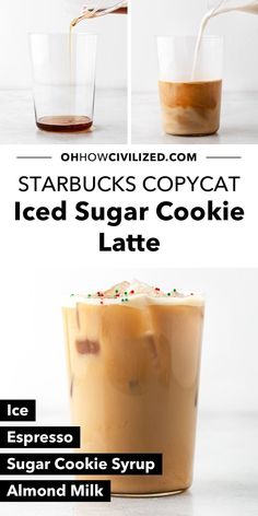 starbucks iced sugar cookie latte recipe in a glass with milk being poured into it