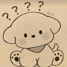 a drawing of a teddy bear with question marks on it's chest and nose