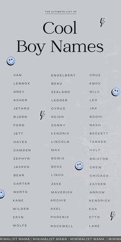 the poster for cool boy names