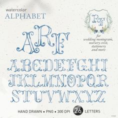 the font and numbers are hand drawn in watercolor on white paper with blue ink