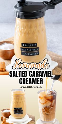 the homemade salted caramel creamer is ready to be served