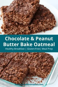 chocolate and peanut butter bake oatmeal bars on a plate