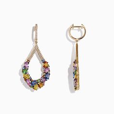 Effy Watercolors 14K Yellow Gold Sapphire and Diamond Earrings, 7.56 CW Luxury Multi-stone 14k Gold Earrings, Elegant Multicolor Teardrop Hoop Earrings, Gold Multi-stone Cubic Zirconia Earrings, Multicolor 14k Gold Jewelry For Wedding, Multicolor 14k Gold Jewelry For Formal Occasions, Formal Multicolor 14k Gold Jewelry, Teardrop Multi-stone Yellow Gold Jewelry, Teardrop Yellow Gold Multi-stone Jewelry, Luxury Multicolor Drop Earrings