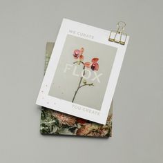 two greeting cards with flowers on them and the words flox written in white letters