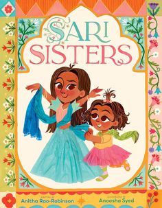 an illustrated book cover with two girls in dresses and the title, sari sisters