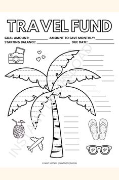 the travel fund worksheet for kids to help them learn how to get on vacation