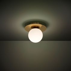 a light that is on in the ceiling with a white ball hanging from it's side