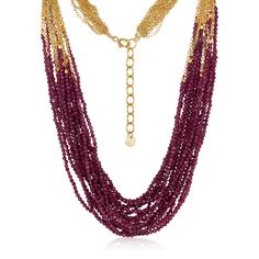 Lush life! 18 strands of ruby beads that are embellished by a 14k gold-filled cable chain to create an adjustable necklace that stops traffic. 2mm rubies with 14k gold-filled chains. 16-18" adjustable. Handcrafted in Mabel's San Francisco atelier. Chocolate Diamonds, Ruby Beads, Lock Necklace, Gem Necklace, Pearl Collection, Ruby Necklace, Jewelry Essentials, Diamond Star, Colorful Jewelry