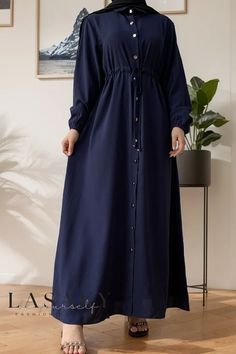 Lasaky - Elegant and Chic Full-button Maxi Dress in Slim-Fit Design and Solid Color Blue Long Sleeve Dress With Buttons, Blue Button-up Solid Color Dress, Navy Casual Dress With Buttons, Blue Long Sleeve Maxi Dress With Button Closure, Elegant Blue Maxi Dress With Button Closure, Blue Button-up Maxi Dress With Button Closure, Long Sleeve Blue Maxi Dress With Buttons, Blue Long Sleeve Maxi Dress With Buttons, Blue Elegant Maxi Dress