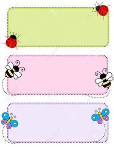 four different colored labels with ladybugs and butterflies on them stock photo - 5479