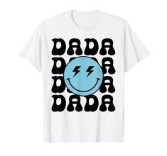 a white t - shirt with the words dada bada in black and blue