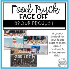 the food truck face off group project is shown in blue and white with black lettering