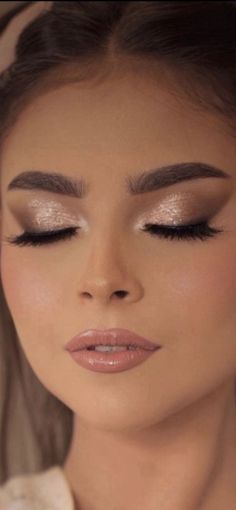 Brown Eye Makeup Prom, Makeup Inspo Wedding Guest, Evening Wedding Makeup For Brown Eyes, Soft Wedding Makeup For Brown Eyes Rose Gold, Classy Prom Makeup Looks, Makeup Looks For Formal Events, Simple Makeup Looks For Quinceanera, Neutral Smokey Eye Makeup Wedding, Prom Eye Makeup For Brown Eyes