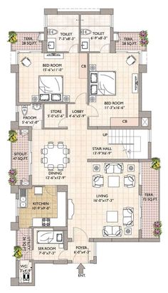 the floor plan for a two bedroom apartment with an attached kitchen and living room area