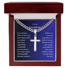 To Our Grandson Engraved Cross Necklace on Cuban Chaine-[product type]