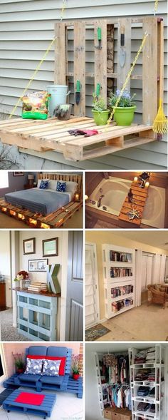 several pictures of different types of furniture made out of pallets