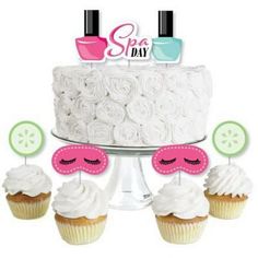 Create a unique dessert bar at your girls makeup party with Spa Day Dessert Cupcake Toppers. This do-it-yourself kit includes clear treat picks and fun shaped cut outs. Simply attach each double-sided paper cut out to a clear plastic pick with the included clear stickers. Dessert Cupcake Toppers look great on standard cupcakes or add them to other baked goodies such as brownies or donuts. Other appetizers and miniature fruit kabobs are also easy to make with these fun food picks. Get creative an Girls Makeup Party, Spa Day Party, Cupcake Supplies, Diy Spa Day, Easy Party Decorations, Candy Buffet Tables, Cupcakes Ideas, Party Dessert Table, Candy Labels