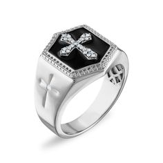 1/10 CTW Diamond Religious Black Enamel Ring in Sterling SilverMake a spiritual statement with religious jewelry. Appointment Book, Diamond Cross, Enamel Ring, Religious Jewelry, Silver Cross, Black Enamel, White Metal, Fashion Rings, Types Of Metal