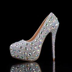 Wedding Shoes for Bride Bridesmaid Women Closed Toe Platform Silver Gold Blue Red  Colorful Faux Leather Pumps With Rhinestone Crystal Stiletto  Wedding Party Evening Elegant Classic Luxurious 2024 - $81.99 Bedazzle Shoes, Shoes Wedding Heels, Wedding Shoes Pumps, Bedazzled Shoes, Lace Up High Heels, Glitter Pumps, Crystal Heels, Fantastic Shoes, Bling Shoes