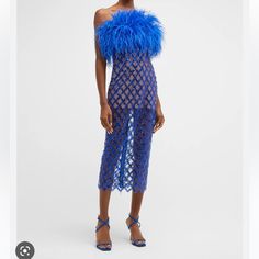 Coco X Afiya Cobalt Sequin Midi Dress W/ Feather Trim Bought From Neiman Marcus Completely Sold Out Comes With Tan Under Slip Beautiful Nwt Retails 1300 Periwinkle Blue Dress, Bronx And Banco Dresses, Midi Outfits, Bronx And Banco, Black Lace Midi Dress, Eva Dress, Revolve Dresses, Contemporary Dresses, Sequin Midi Dress