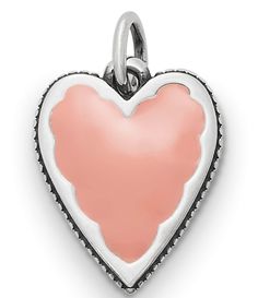 From James Avery&#x2C; this charm features: Sterling silver&#x2C; pink enamelHand-painted with pink enamel on both sidesFramed by a sterling silver scalloped borderApprox. 0.5625" L x 0.6875" WMade in the USA. James Avery Valentines Charms, Pink Enamel Heart Pendant Jewelry, Heart-shaped Pink Charms For Valentine's Day, Silver Enamel Heart Charm Jewelry, Pink Heart-shaped Sterling Silver Charms, Pink Heart Sterling Silver Charms, Pink Heart Charms For Valentine's Day, Pink Enamel Charms Jewelry, Pink Enamel Jewelry With Charms