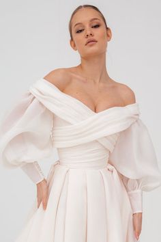 Dress With Detachable Sleeves, Convertible Wedding Dresses, Olivia Bottega, Kitty Pryde, Jacket Ideas, Audrey Dress, Bolero Dress, Organza Blouse, Organza Sleeves