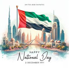 the united arab emirates national day poster with an image of the united arab emirates flag