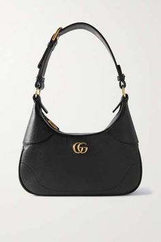 GUCCI Aphrodite chain-embellished textured-leather shoulder bag | NET-A-PORTER Football Wife, Shop Gucci, 70s Nostalgia, Luxury Bags Collection, Black Luxury, Roger Vivier