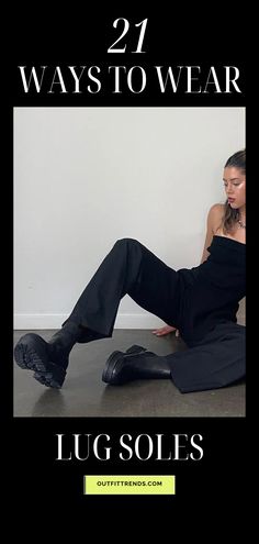 Lug Sole Boots Outfit, Boots Outfit Ideas, Bandage Top, Office Pants, Wearing All Black, Oversized Flannel, Lug Sole Boots, All Black Looks, Flannel Dress