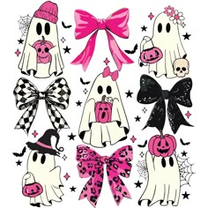 halloween ghost cliparts with pink and black bows