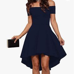 Darin Mathews Dark Navy Blue Cocktail Dress. Don’t Be Shy Make Me An Offer! All Reasonable Offers Will Be Accepted! I Love To Negotiate With You! 파티 드레스, Dress Off Shoulder, Chanel Couture, Guest Dresses, Summer Dresses For Women, Skater Dress, Blue Dress, Swing Dress