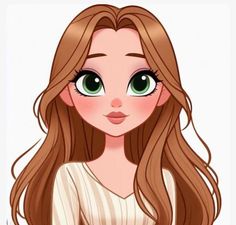 a girl with long brown hair and green eyes