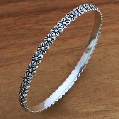 Artisan Handcrafted Floral Sterling Silver Bangle Bracelet - Silver Garland | NOVICA Kada For Women, Silver Kada, Silver Garland, Silver Jewellery Indian, Silver Bangle Bracelet, Sterling Silver Bangle Bracelets, Sterling Silver Bangle, Silver Gemstone Jewelry, Silver Jewelry Fashion