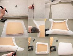 step by step instructions on how to make a diy faux square pillow with shears