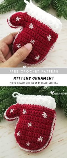 crocheted mittens ornament made with free pattern