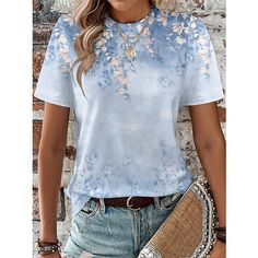 Season:Summer; Fabric:Polyester; Sleeve Length:Short Sleeve; Look After Me:Washable,Machine wash; Gender:Women's; Style:Fashion; Elasticity:Micro-elastic; Tops Type:T shirt Tee; Occasion:Weekend,Daily; Top Length:Regular; Fit Type:Regular Fit; Pattern:Floral; Design:Print; Neckline:Round Neck; Brand:Shall We; Listing Date:12/29/2023; Bust:; Length:; Sleeve:; Fit US Size:; Fit UK Size:; Fit EU Size:; Print Type:3D Print Trendy Non-stretch T-shirt For Summer, Spring Short Sleeve Non-stretch T-shirt, Trendy Summer T-shirt, Non-stretch Trendy Spring T-shirt, Trendy Non-stretch Spring T-shirt, Weekend Fashion, Flowers Design, Weekend Style, Pink Summer