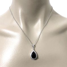 "A something blue navy sapphire cz drop bridal necklace with teardrop pendant made of cubic zirconia teardrop and brilliant cz hanging onto white gold silver rhodium bail and chain. You may also choose violet purple, emerald green or topaz brown pear drop to match your outfit or as a gift. Pendant is 1 1/4\" (3.1cm). Chain length can be added with a 2\" extender chain. View matching, similar design and other color options at https://etsy.me/2XN9lO3 View all something blue designs at https://etsy Formal Teardrop Pendant Jewelry Sets With Cubic Zirconia, Formal Cubic Zirconia Jewelry Set With Teardrop Pendant, Cubic Zirconia Pendant Jewelry Sets For Wedding, Elegant Formal Jewelry Sets With Teardrop Pendant, Elegant Teardrop Pendant Jewelry Sets For Formal Occasions, Teardrop Pendant Jewelry With Diamond Accents For Party, Hand-set Pear-shaped Cubic Zirconia Jewelry, Fine Jewelry Teardrop Pendant Bridal Necklace, Formal Cubic Zirconia Teardrop Pendant Bridal Necklace