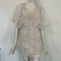 Soieblu White Lace Mini Dress Nwot Size Small Very Comfy And Beautiful Bohemian V-neck Crochet Dress For Day Out, Fitted V-neck Mini Dress For Beach Cover-up, Chic V-neck Crochet Dress For Day Out, White V-neck Crochet Dress For Party, Elegant V-neck Crochet Dress For Summer, Elegant Summer Crochet Dress For A Day Out, Elegant Crochet Dress For Summer Day Out, Elegant V-neck Crochet Dress For Vacation, Elegant White Crochet Beach Cover-up Dress