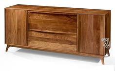 the sideboard is made from wood and has two drawers