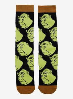 Shrek Faces Allover Print Crew Socks - BoxLunch Exclusive | BoxLunch Shrek Accessories, Shrek Shoes, Shrek Socks, Shrek Merch, Weird Socks, Pursed Lips, Ugly Socks, Making Waffles, Socks Print