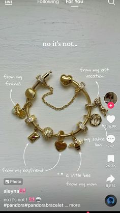 Pandora Gold Bracelet Ideas, Gold Charm Bracelet Pandora, Mixed Metal Pandora Bracelet, Pandora Bracelet Outfit, Golden Pandora Bracelet, Pandora Gold Charm Bracelet, Gold And Silver Pandora Bracelet, Pandora Charm Bracelet Ideas, Cute Pandora Bracelet