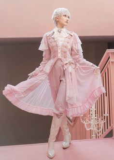 #ouji Feminine Prince Outfit, Pink Prince Outfit, Ouji Fashion Pink, Pink Dnd Outfit, Prince Fashion Aesthetic, Fantasy Prince Outfit Design, Lolíta Aesthetic Outfit, Ouji Fashion Aesthetic