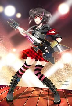 Zatsune Miku Rock Star Outfit, Rocker Girl, Rock Girl, Gothic Anime, Emo Girls, Cute Anime