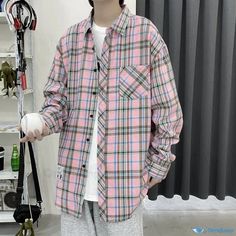 OrcaJump - Relaxed Fit Casual Red Plaid Button-down Shirt Style Cardigan, Lapel Collar, Red Plaid, Types Of Collars, Button Downs, Button Down Shirt, Relaxed Fit, Plaid, Sleeve Length