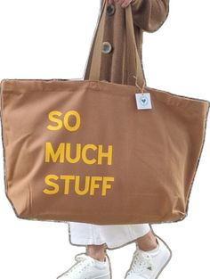 Trendy Canvas Tote Beach Bag, High-capacity Everyday Canvas Tote Bag, High-capacity Canvas Tote Bag For Everyday, Large Capacity Cotton Canvas Shopping Bag, Everyday Use Large Capacity Cotton Beach Bag, Casual Brown Cotton Weekender Bag, Casual Canvas Beach Bag For Shopping, Brown Letter Print Canvas Tote Bag, Brown Canvas Tote Bag With Letter Print