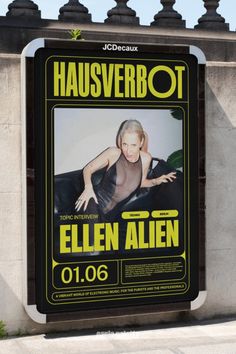 a poster on the side of a building that says, hausverbot ellen alien