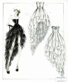 an illustration of two dresses made from paper