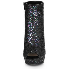 These glitter boots have a peep toe, a chunky heel, and a zipper closure. The shining glitter upper part gives these boots a fashion feel, and the heels are perfect for a night out on the town. The open design provides breezy comfort for your feet. With the moderate heel height, the heels make you feel more comfortable. Team them with your favorite dress and colorful accessories for a glamorous party look this season. Great for your mother, girlfriend, sister, or friend as a gift. High Heel Party Boots With Glitter Accents, Black Sparkling High Heel Boots, Glitter High Heel Boots Fitted, Glitter Ankle-high Party Boots, Black Glitter High Heel Boots, Open Toe Ankle Boots, Chunky Heel Ankle Boots, Glitter Boots, Glamorous Party